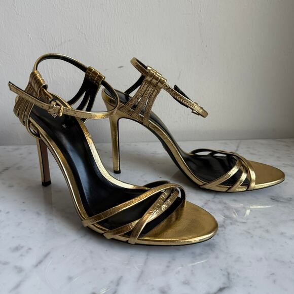 Zara Metallic Gold Strappy Heels Glam Night Out Size 39 4.5" Heel - Picture 3 of 14